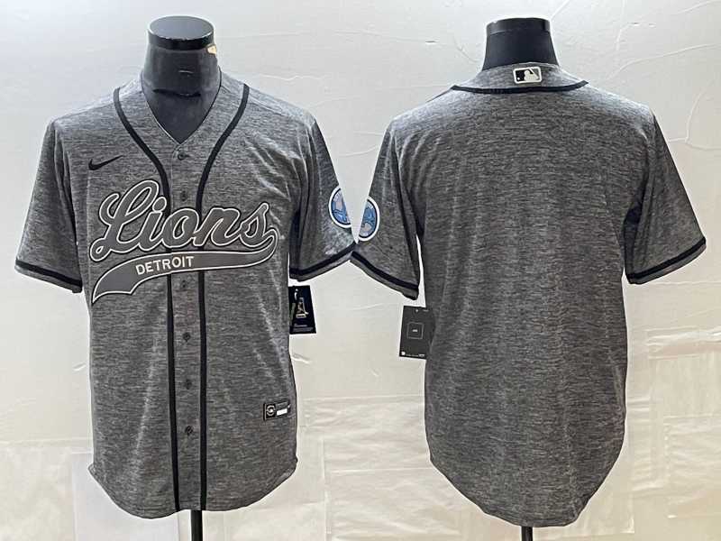 Men%27s Detroit Lions Blank Grey Gridiron With Patch Cool Base Baseball Limited Jersey